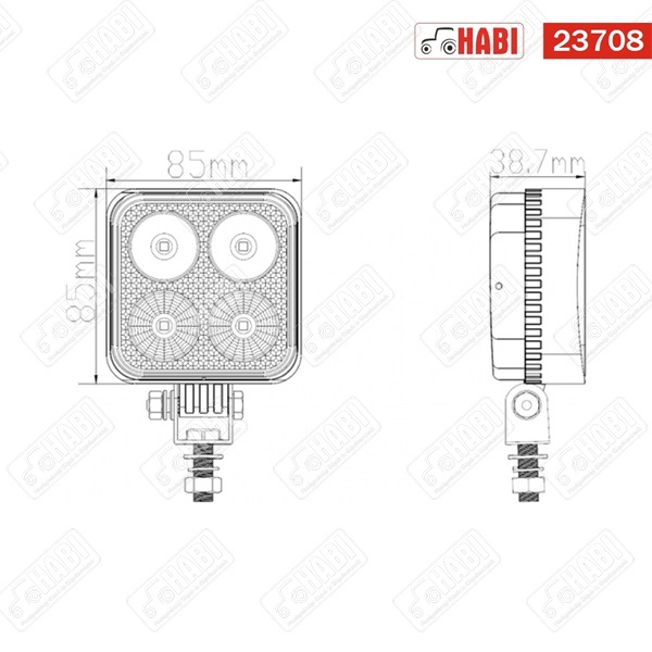 Munkalámpa LED kékfényű 12W kocka, 85x85x38,7mm, 10-30V IP67