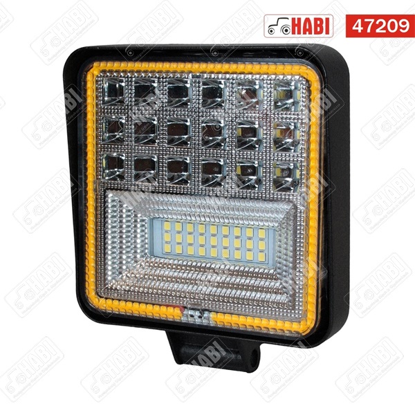 Munkalámpa+Nappali menetfény (sárga) LED 126W kocka, 110x110x25mm, 10-30V, IP65