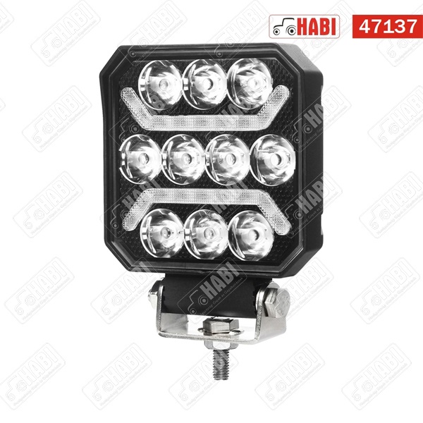 Munkalámpa + helyzetjelző (Piros) SMD LED kocka, 15W, 1500 lumen, 10-30V, IP67/IP69K, HBR