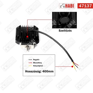 Munkalámpa + helyzetjelző (Piros) SMD LED kocka, 15W, 1500 lumen, 10-30V, IP67/IP69K, HBR