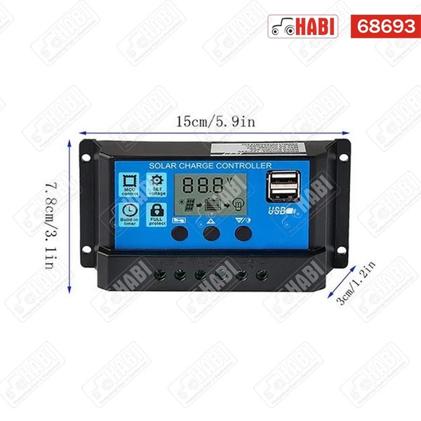Napelem töltésvezérlő modul 12/24V 10A PWM+USB