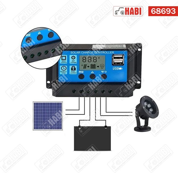 Napelem töltésvezérlő modul 12/24V 10A PWM+USB