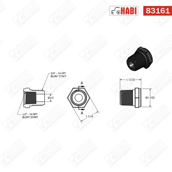 Permetező közcsavar 3/4" BM - 1/2" KM, FPT/MPT Banjo