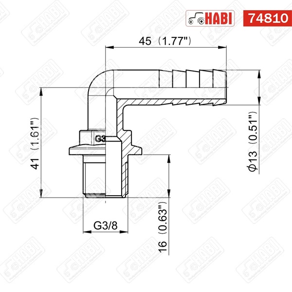 Permetező tömlőcsatlakozó KM 90° d=13 mm 3/8" ARAG