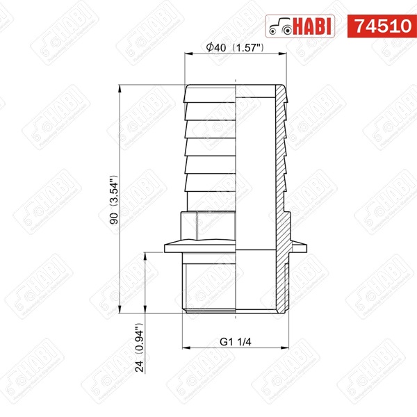 Permetező tömlőcsatlakozó egyenes 40 mm 1 1/4" külső menetes /ARAG/
