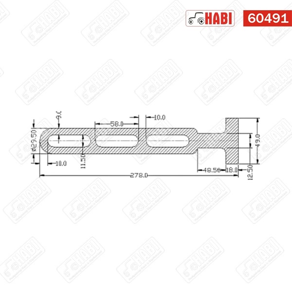 Ponyvarögzítő gumikötél 278x11,5 mm 3 furatos
