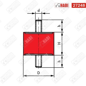 Rezgéscsillapító gumibak 75 x 55 mm M12 L=37 mm V2A rozsdamentes acél