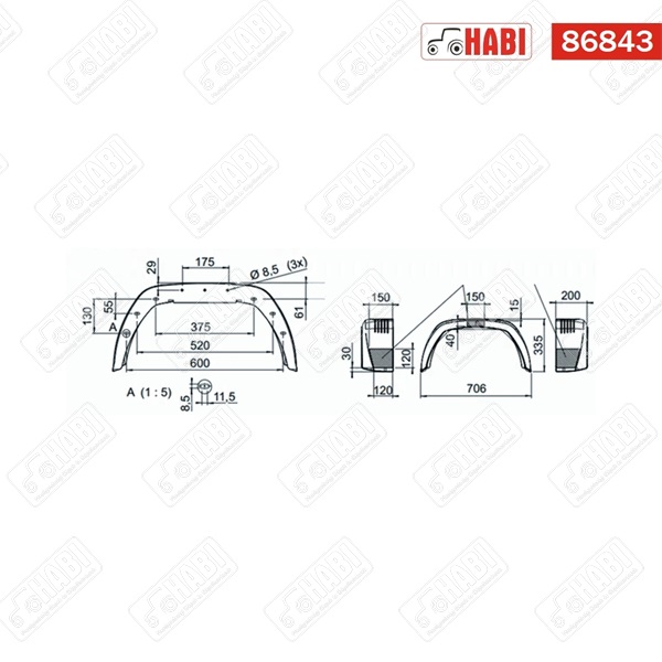 AL-KO sárvédő műanyag 706x200x335 mm