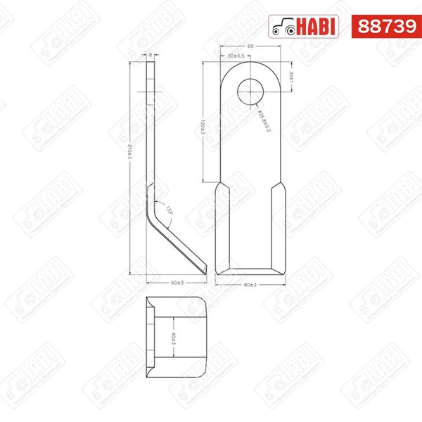 Szárzúzó Y-kés 210x60x8 mm d=25,5 mm Maschio
