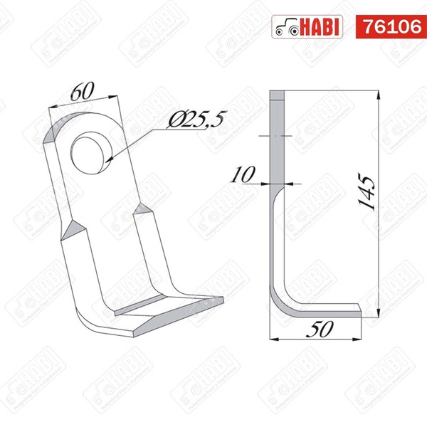 Szárzúzó Y-kés 145x60x10 mm d=25,5 mm Agrimaster