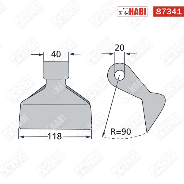 Szárzúzó kalapács SZ=118, rögz=40, furat=20, r=90, 1110g