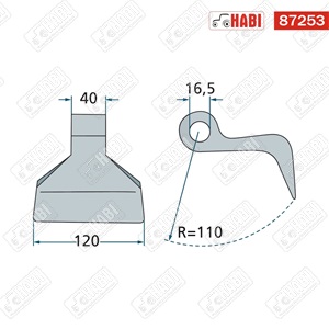 Szárzúzó kalapács SZ=120, rögz=40, furat=16,5, r=110, 1520g