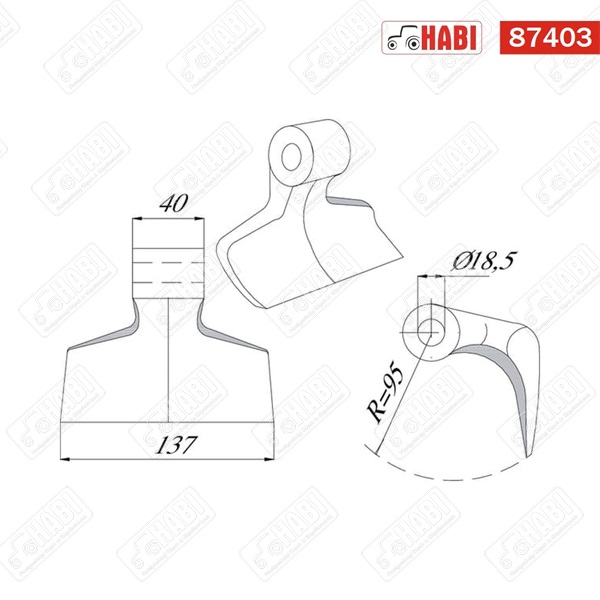 Szárzúzó kalapács SZ=137, rögz=40, furat=18,5, r=95, 1470g
