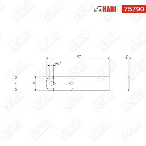 Szecskázó kés 175x40x3 mm d=10 mm±1mm