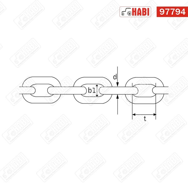 Szemes lánc 16x56 mm, d=16 mm fm