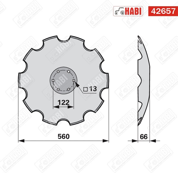 Tárcsalap csipkés 560x4,0 mm 6 lyukas rövidtárcsa