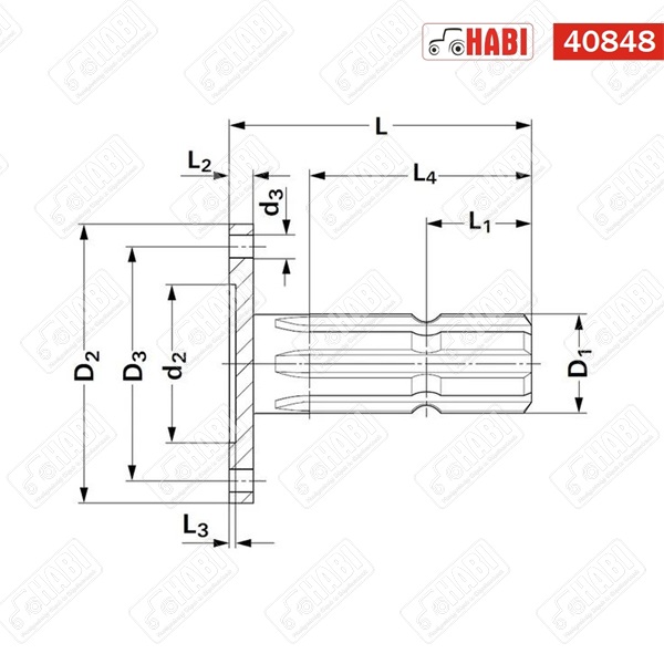 Tengelycsonk 6 bordás L=110 mm karimás, furatos