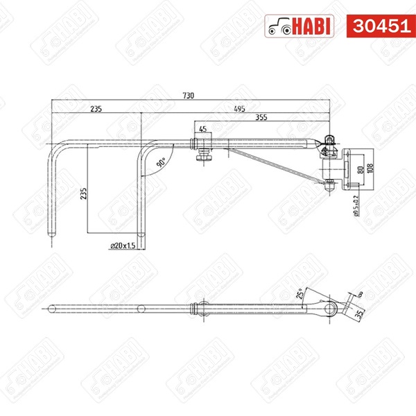 Tükörtartó teleszkópos 560-785 mm bal Smat Nord
