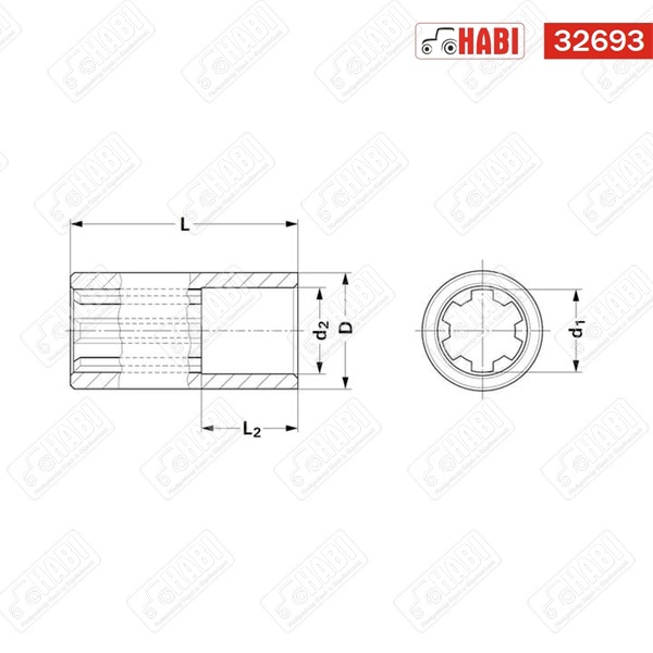 Véglehajtás bordás hüvely 1 3/8" L=150 mm Z=6