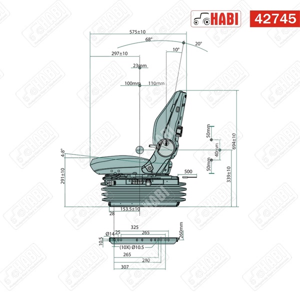 Vezetőülés PROBOSS AS2480 kartámaszos légrugós 480 mm széles ülőlappal