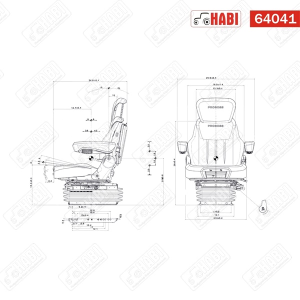 Vezetőülés PROBOSS AS3510 MF kartámaszos légrugós 510 mm széles ülőlappal