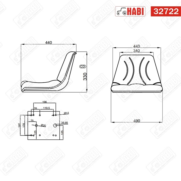 Vezetőülés kartám nélkül 490 mm