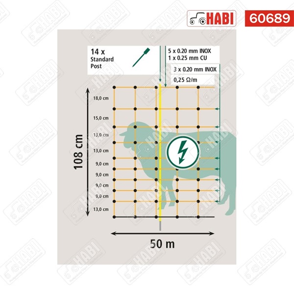 Villanypásztor háló Ovinet H=108cm L=50m AKO