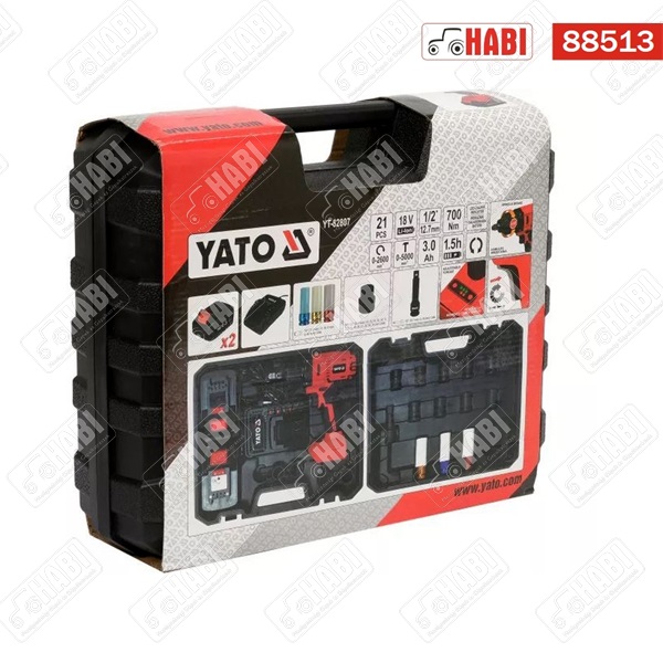 YATO YT-82807 Akkus ütvecsavarozó 18 V készlet 21 részes 1/2" 700 Nm