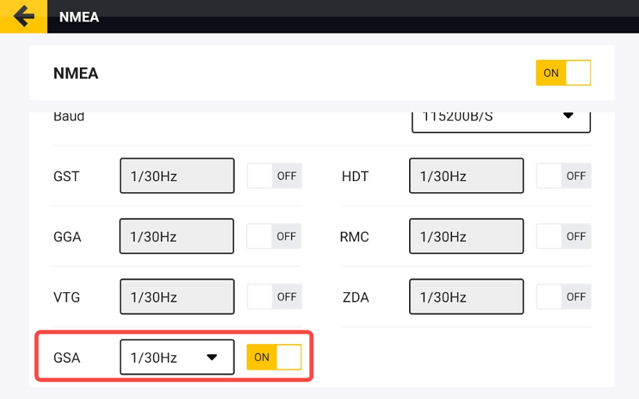 GSA információk megadhatók az NMEA beállításoknál