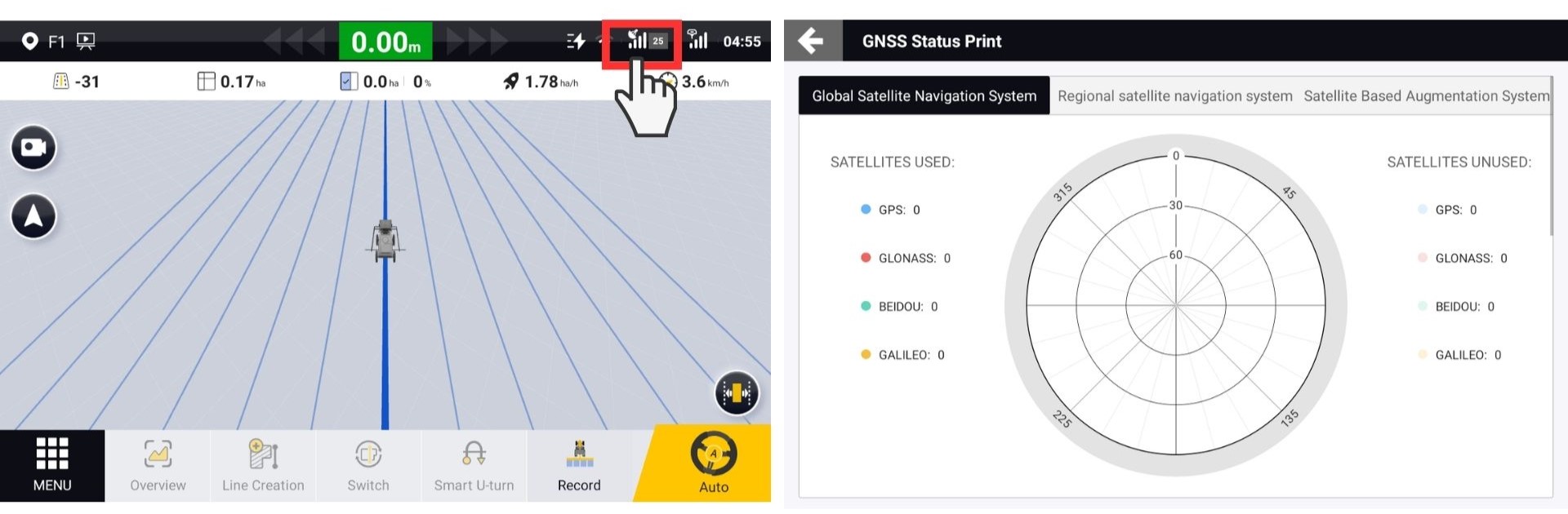 GNSS állapotának mutatása a teljeskörű monitorozáshoz